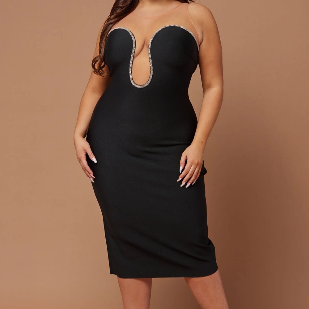 Elegant Black Dress with Rhinestone Trim